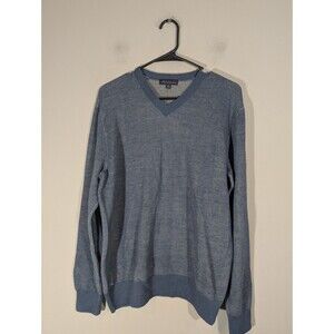 Andean Mens Blue Baby Alpaca V-neck Sweater Sz M Grandpa Preppy Academia Classic